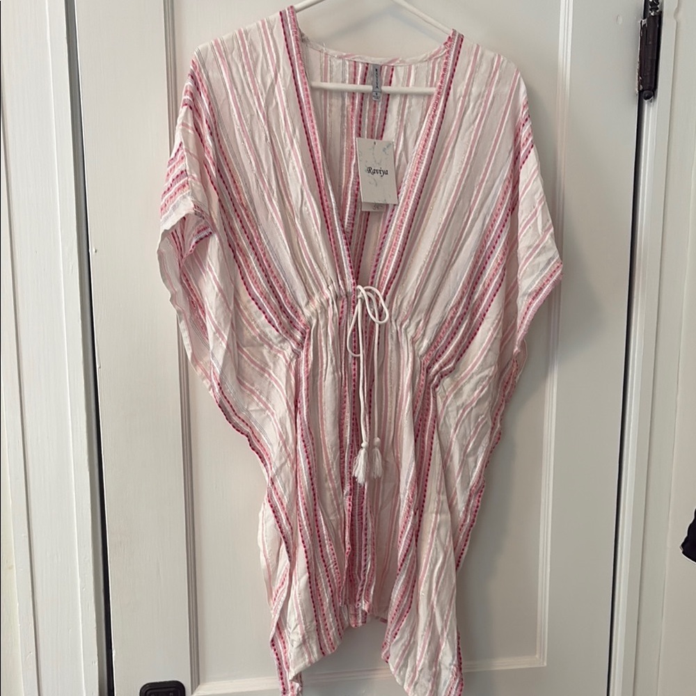 Raviya Pink and White Striped Swim Coverup